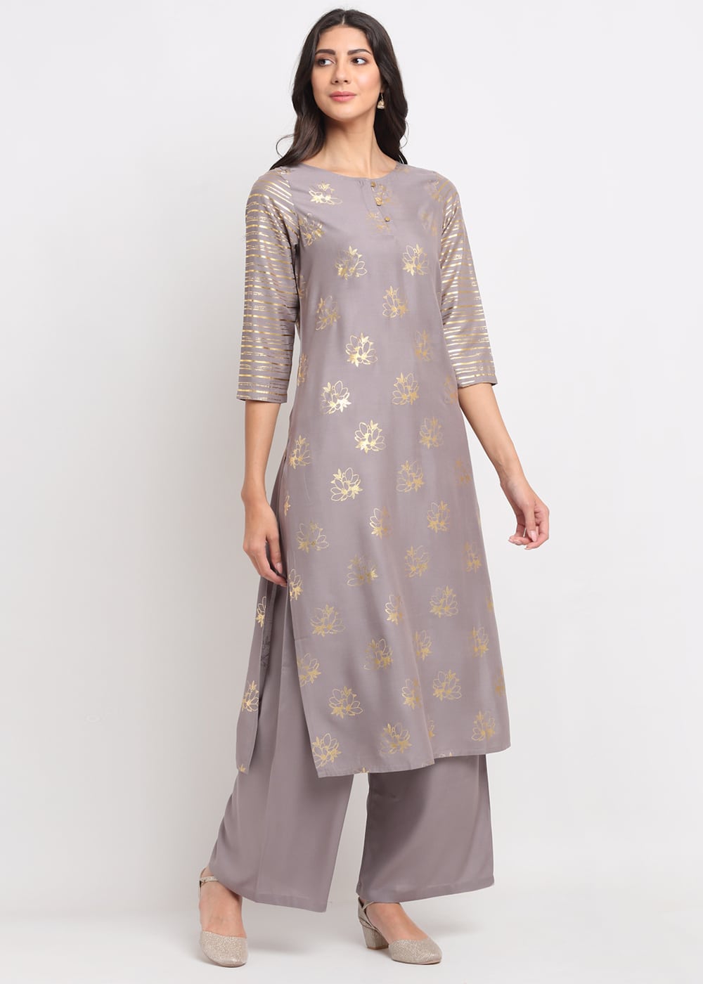 Foil Floral Striped Kurti