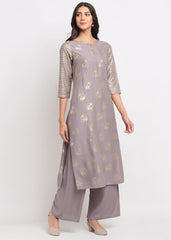 Foil Floral Striped Kurti