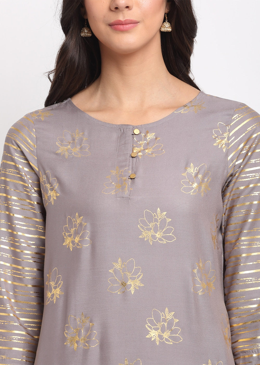 Foil Floral Striped Kurti