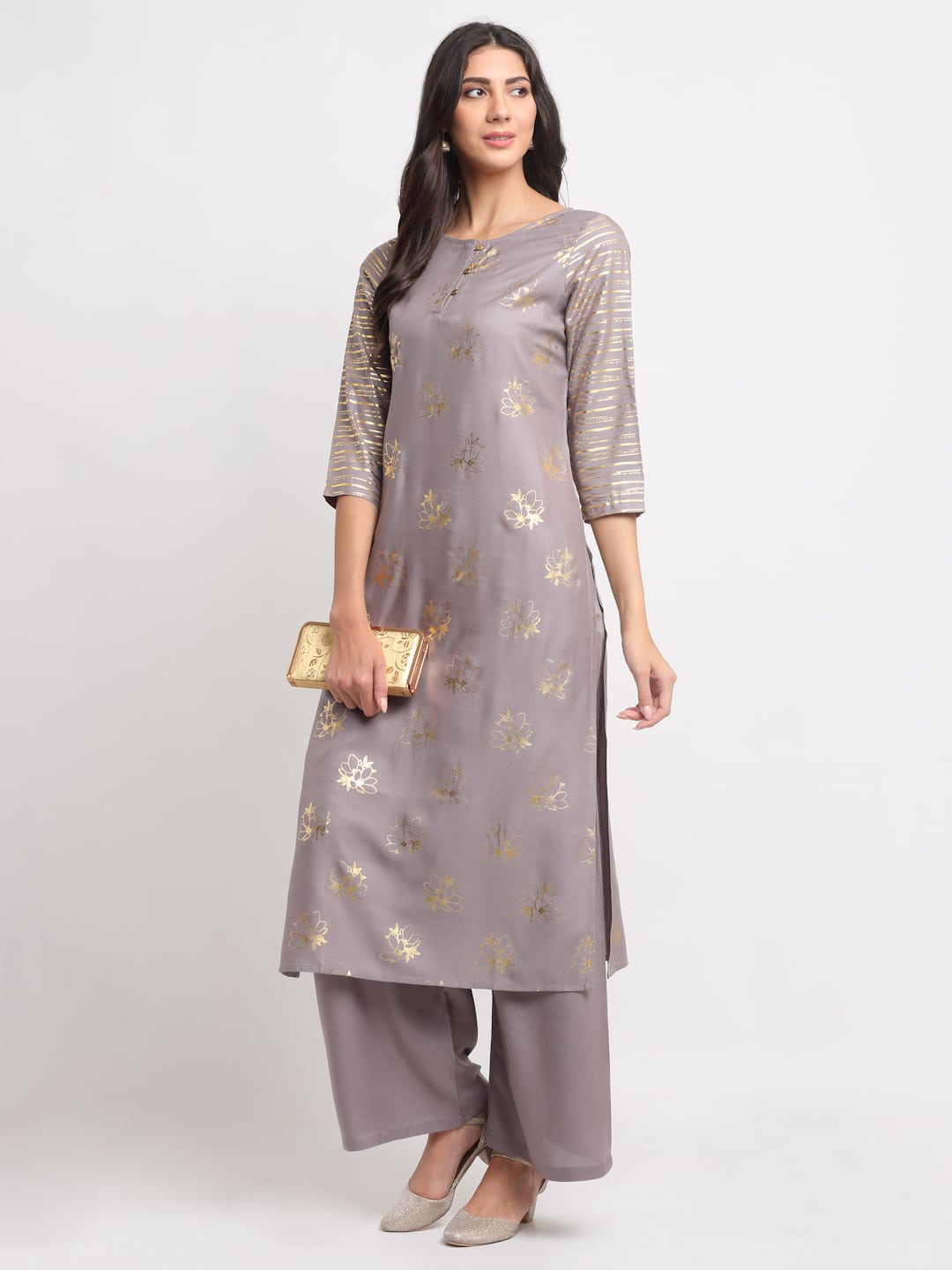 Foil Floral Striped Kurti