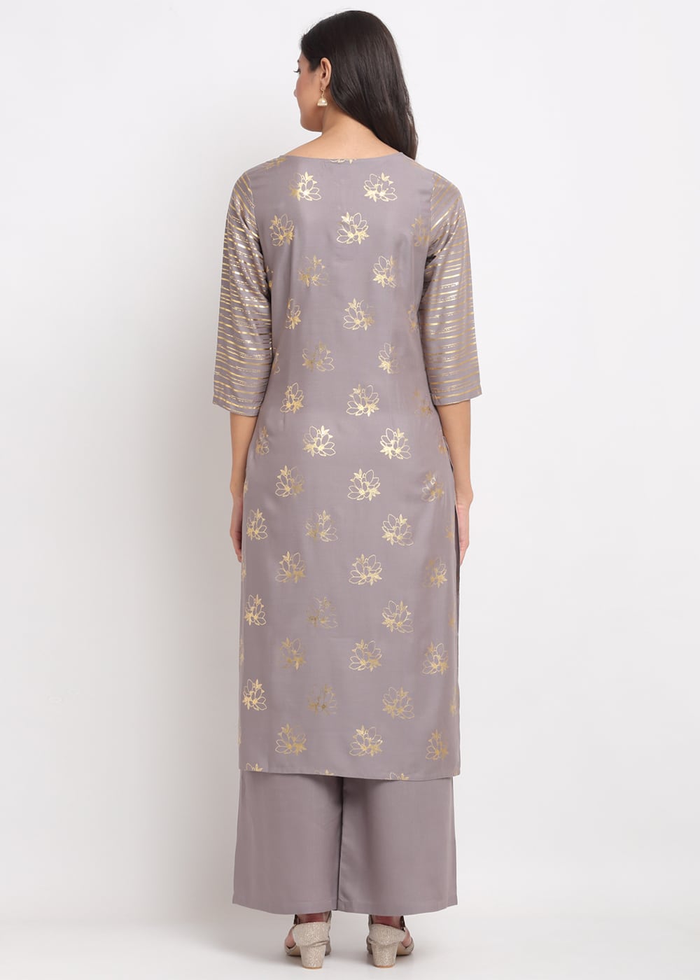 Foil Floral Striped Kurti