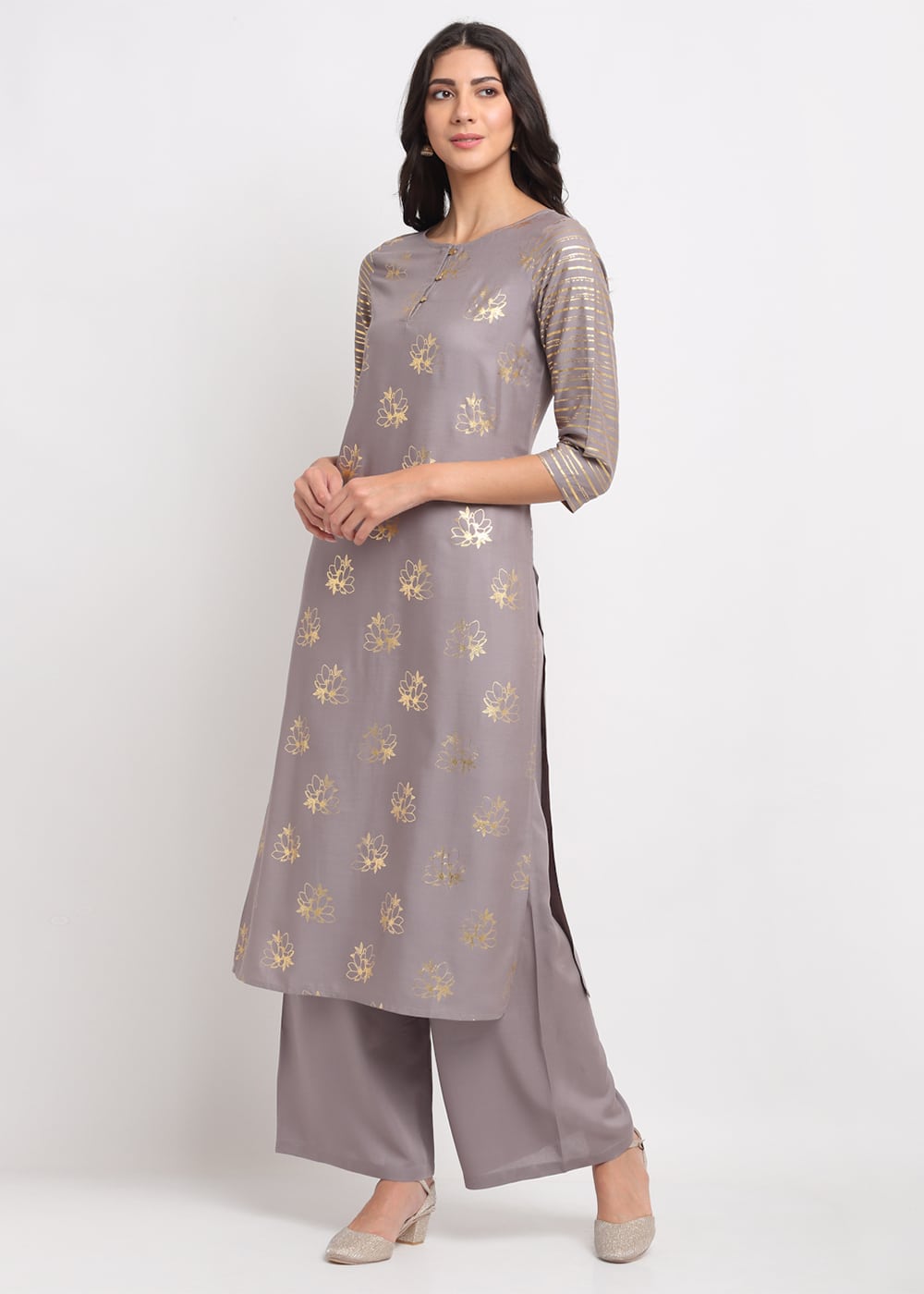 Foil Floral Striped Kurti