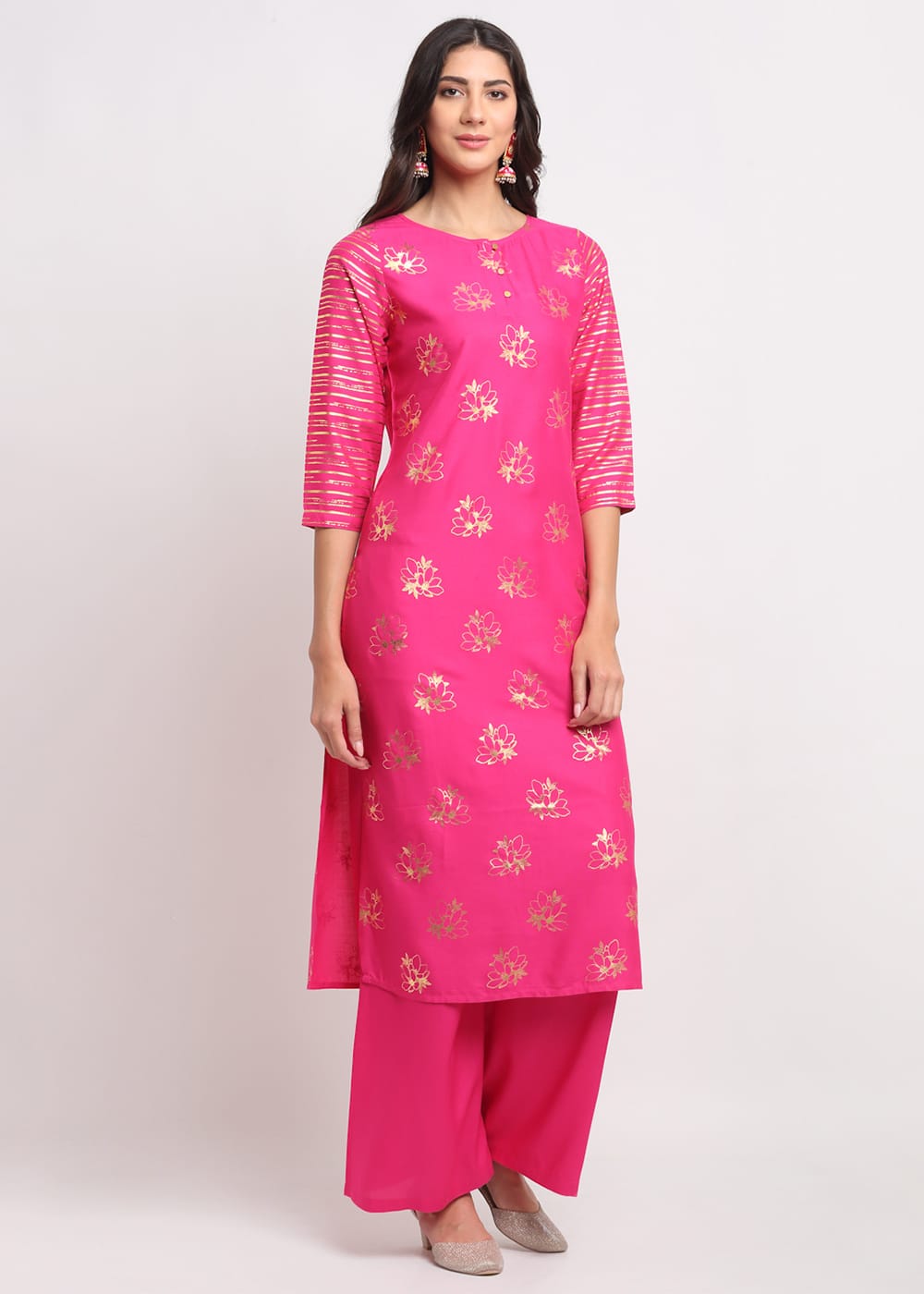 Foil Floral Striped Kurti