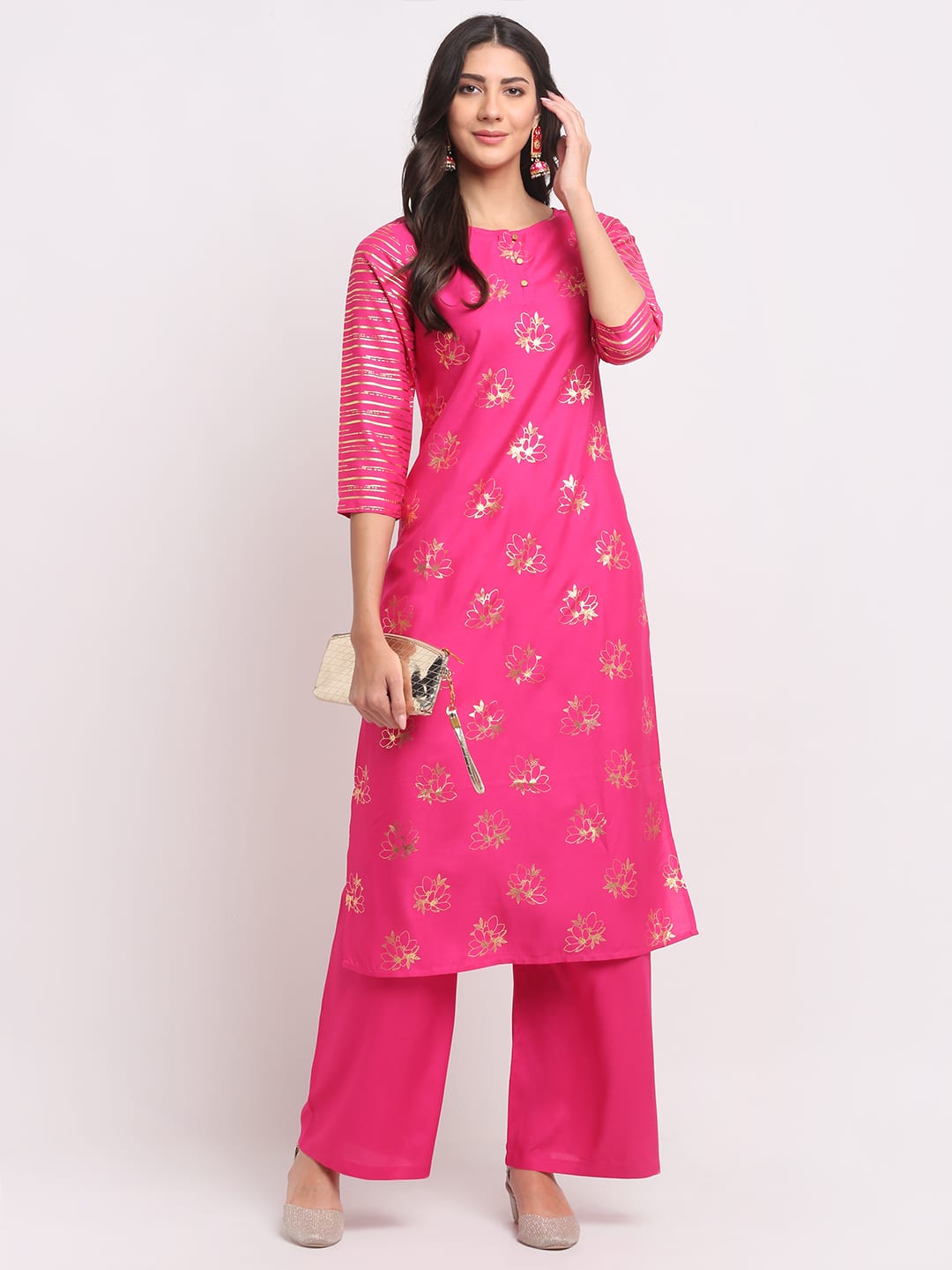 Foil Floral Striped Kurti
