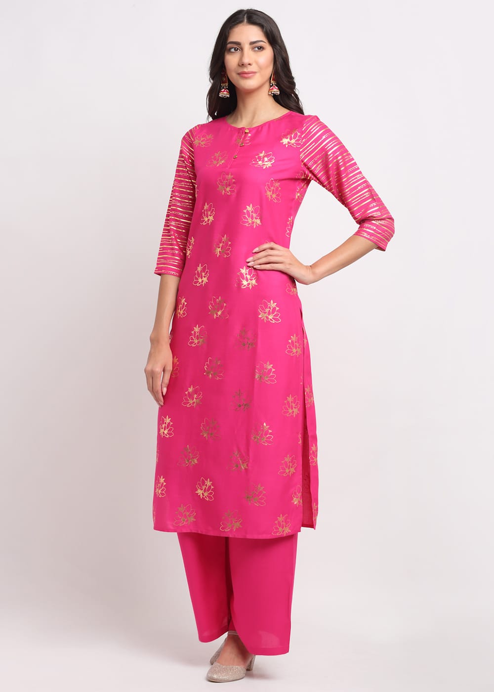 Foil Floral Striped Kurti