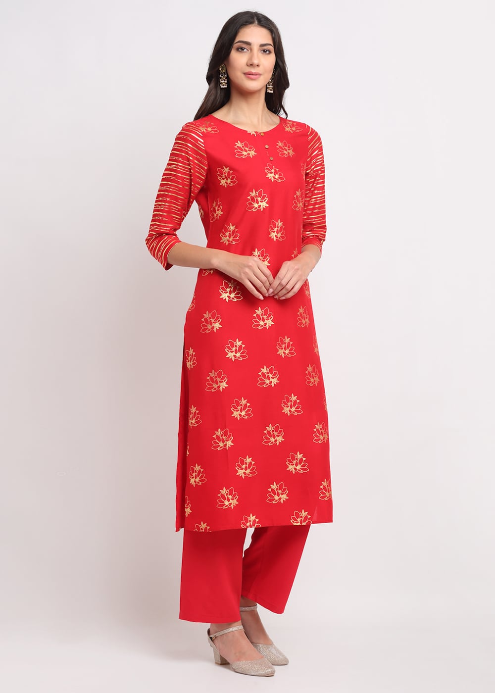 Foil Floral Striped Kurti