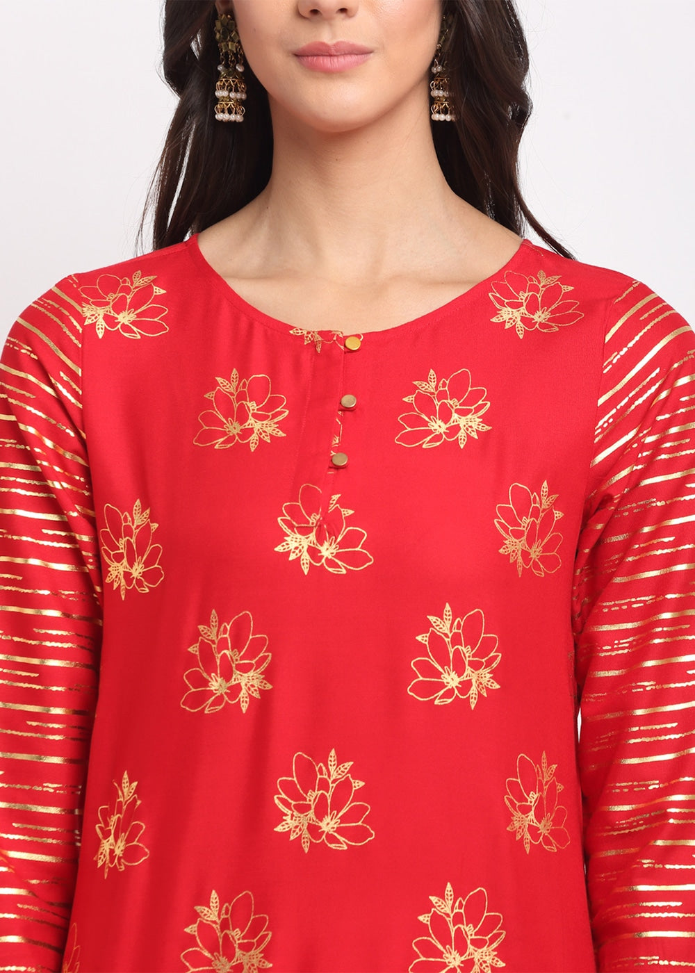 Foil Floral Striped Kurti