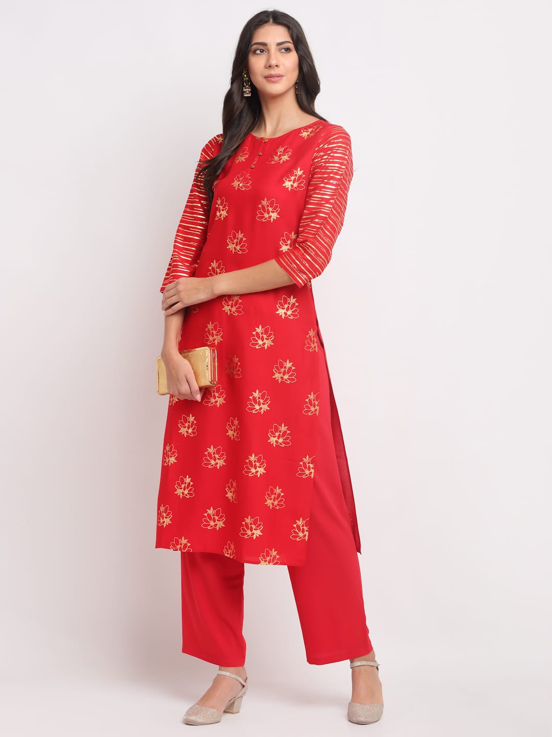 Foil Floral Striped Kurti