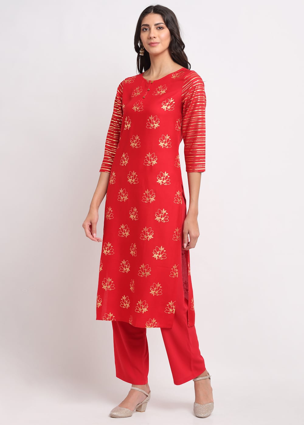 Foil Floral Striped Kurti