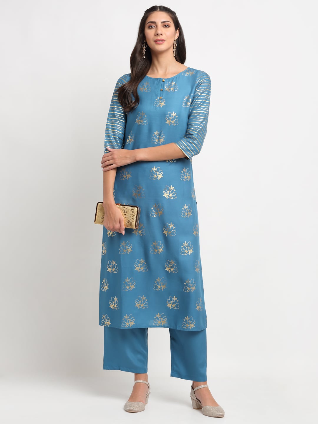 Foil Floral Striped Kurti