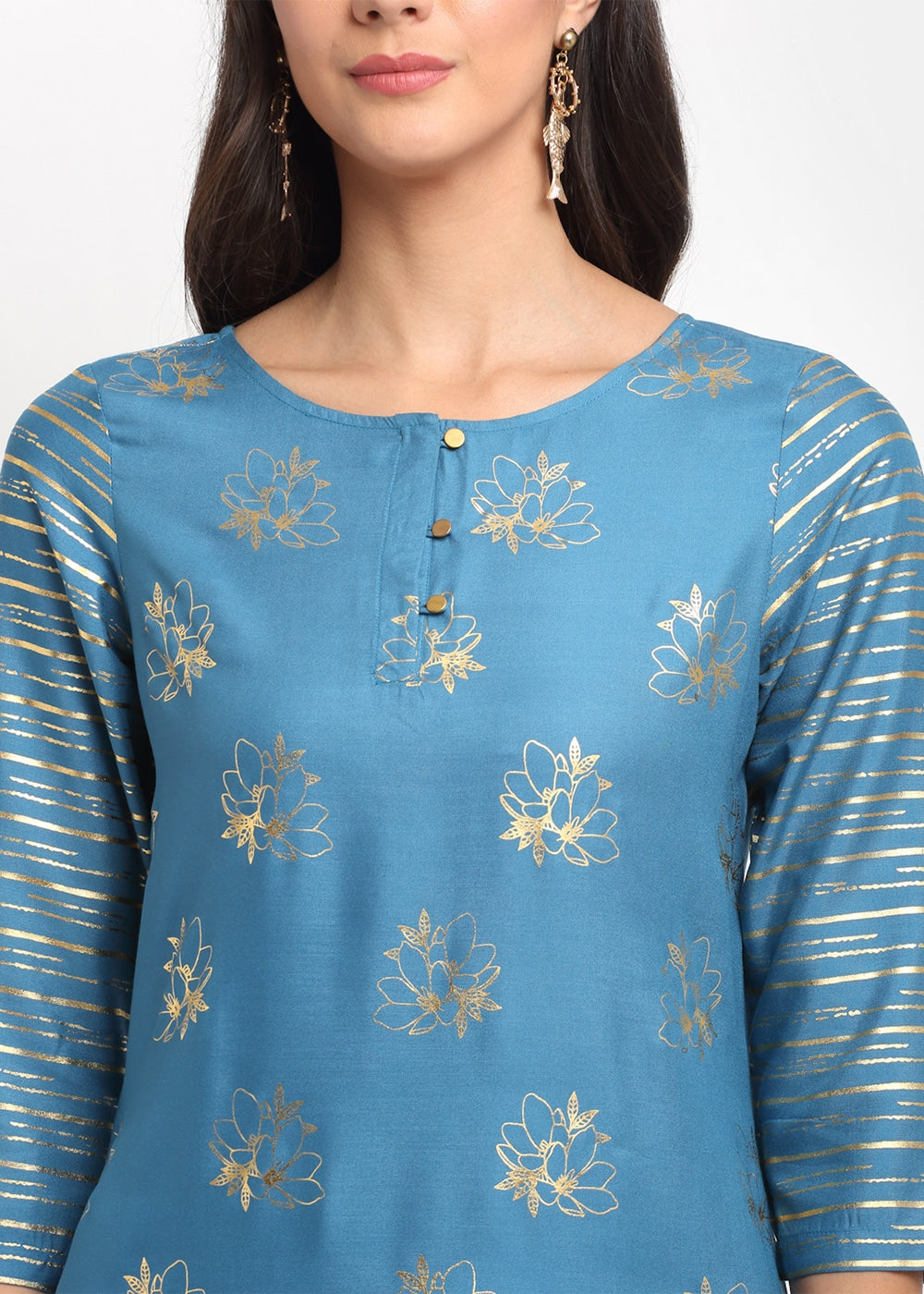 Foil Floral Striped Kurti