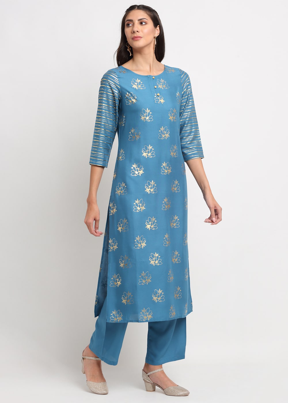 Foil Floral Striped Kurti