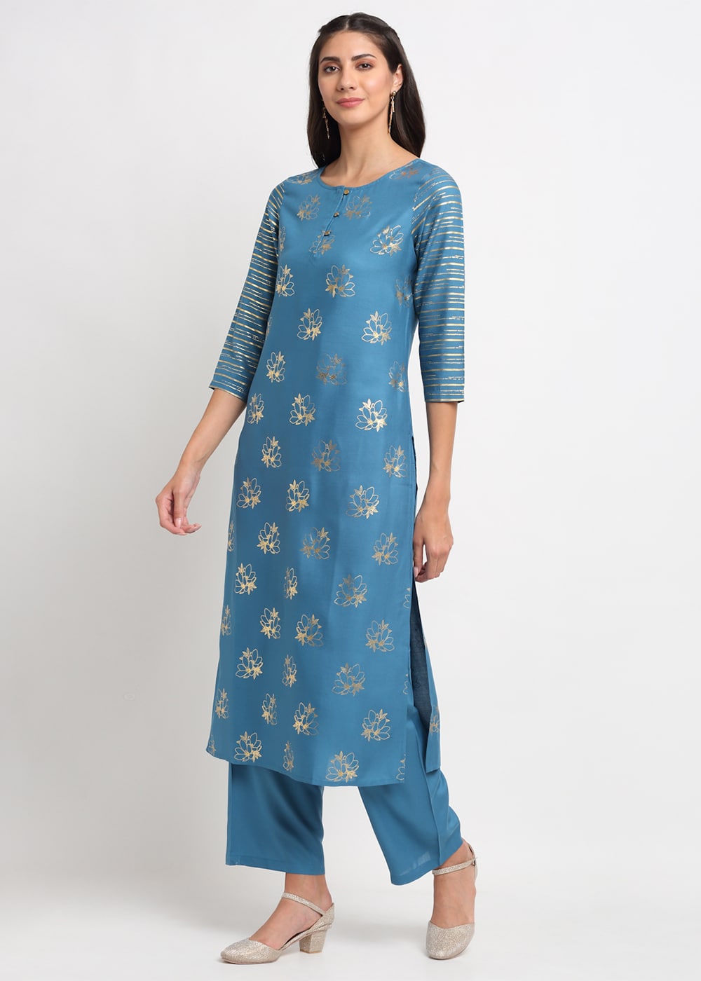 Foil Floral Striped Kurti