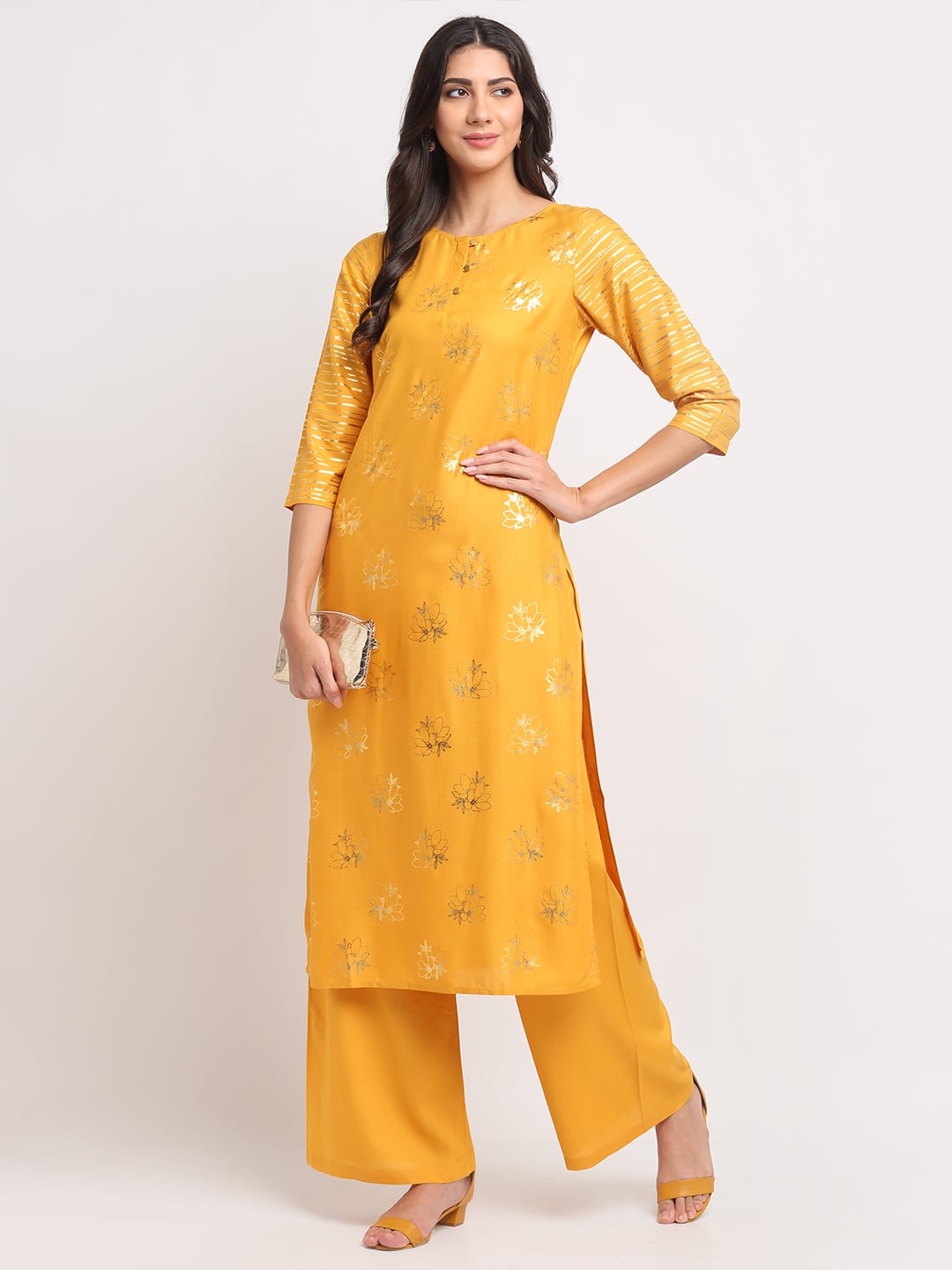 Foil Floral Striped Kurti