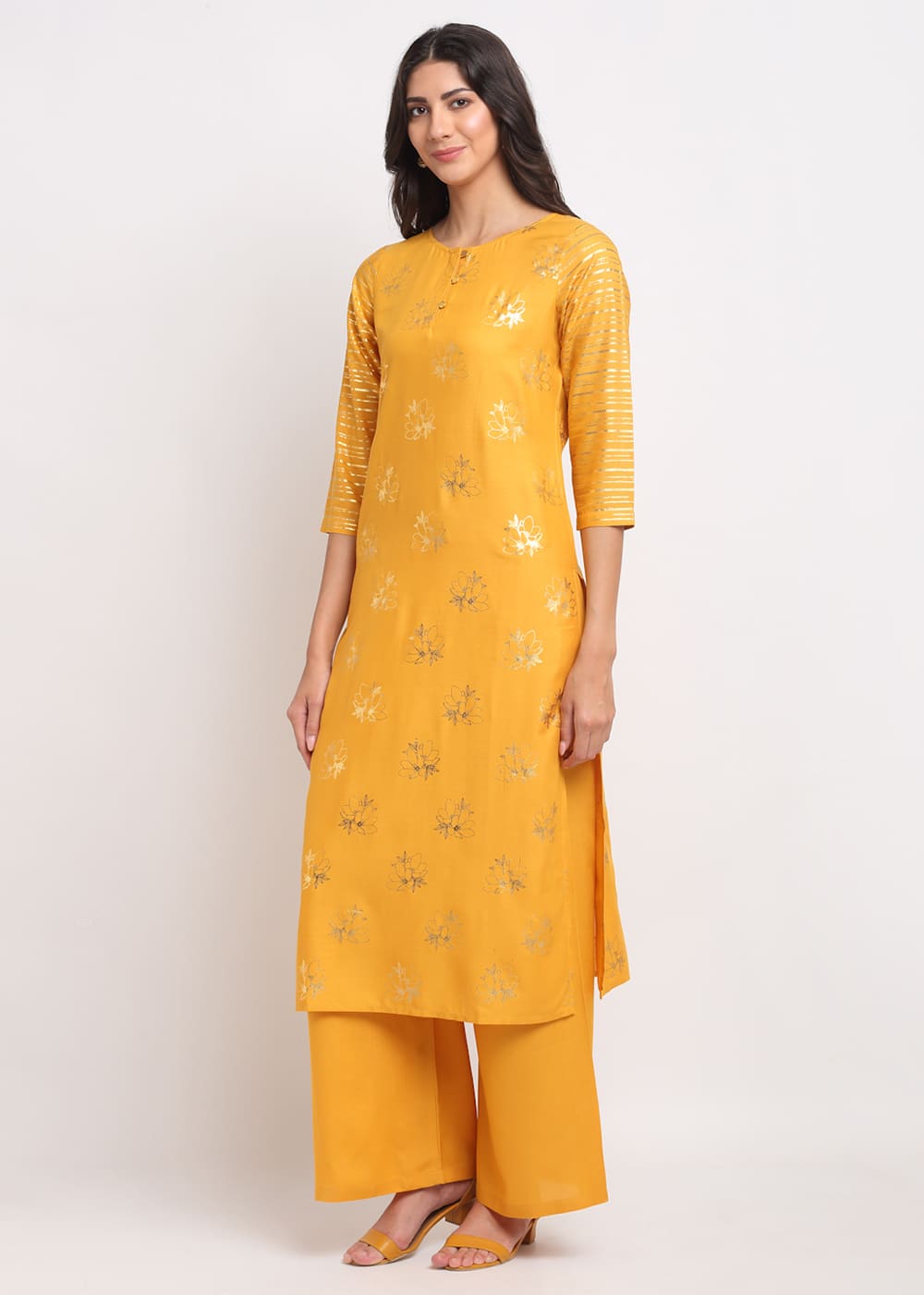 Foil Floral Striped Kurti