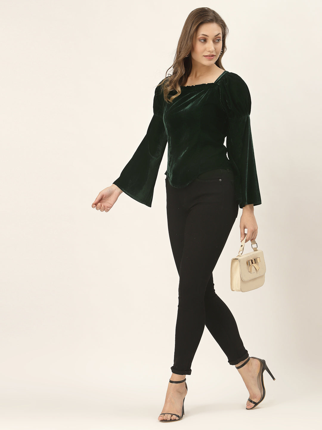 Green Belle Sleeve Velvet Top
