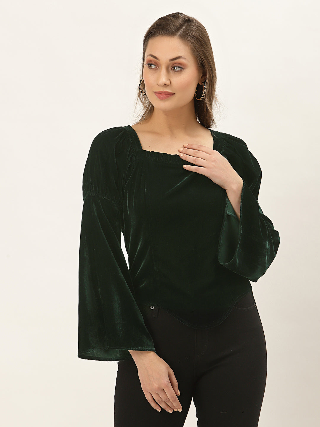 Green Belle Sleeve Velvet Top