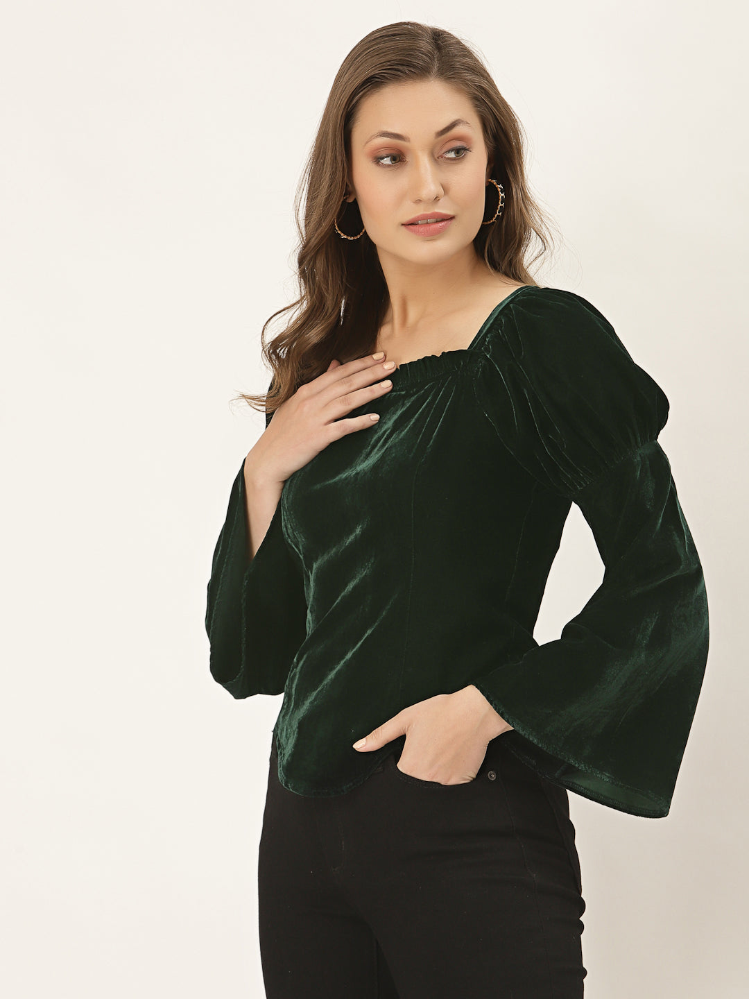 Green Belle Sleeve Velvet Top