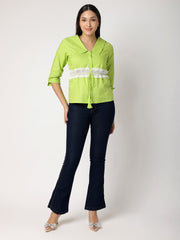 Green Collar Top With Lace at Waist