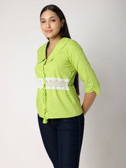 Green Collar Top With Lace at Waist