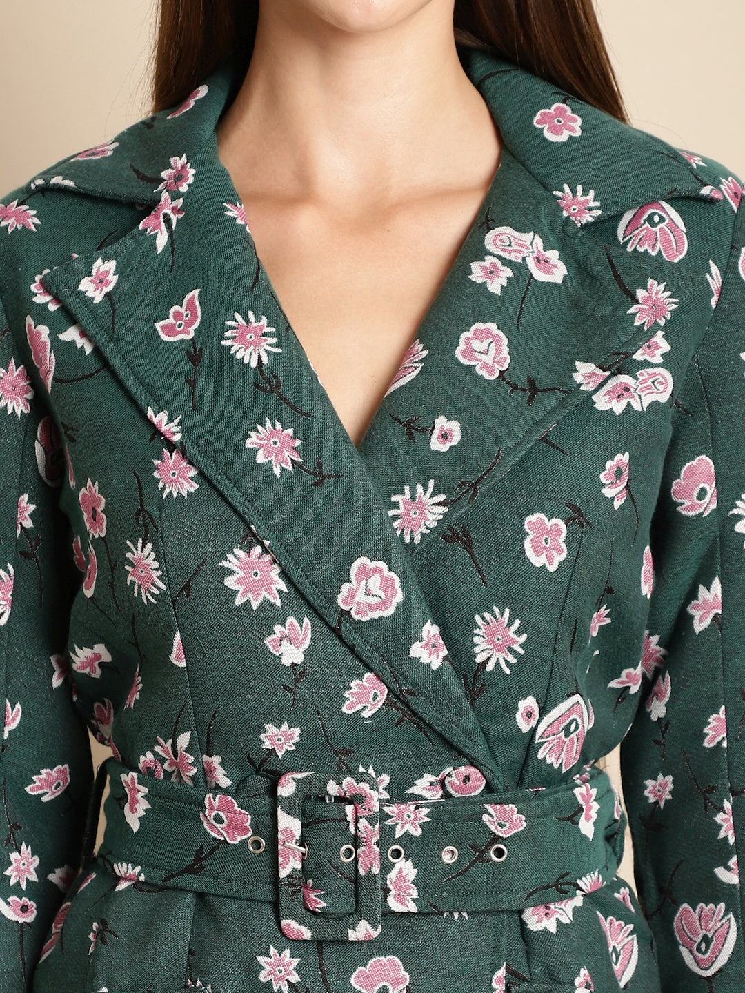 Green Floral Blazer Jacquard Dress