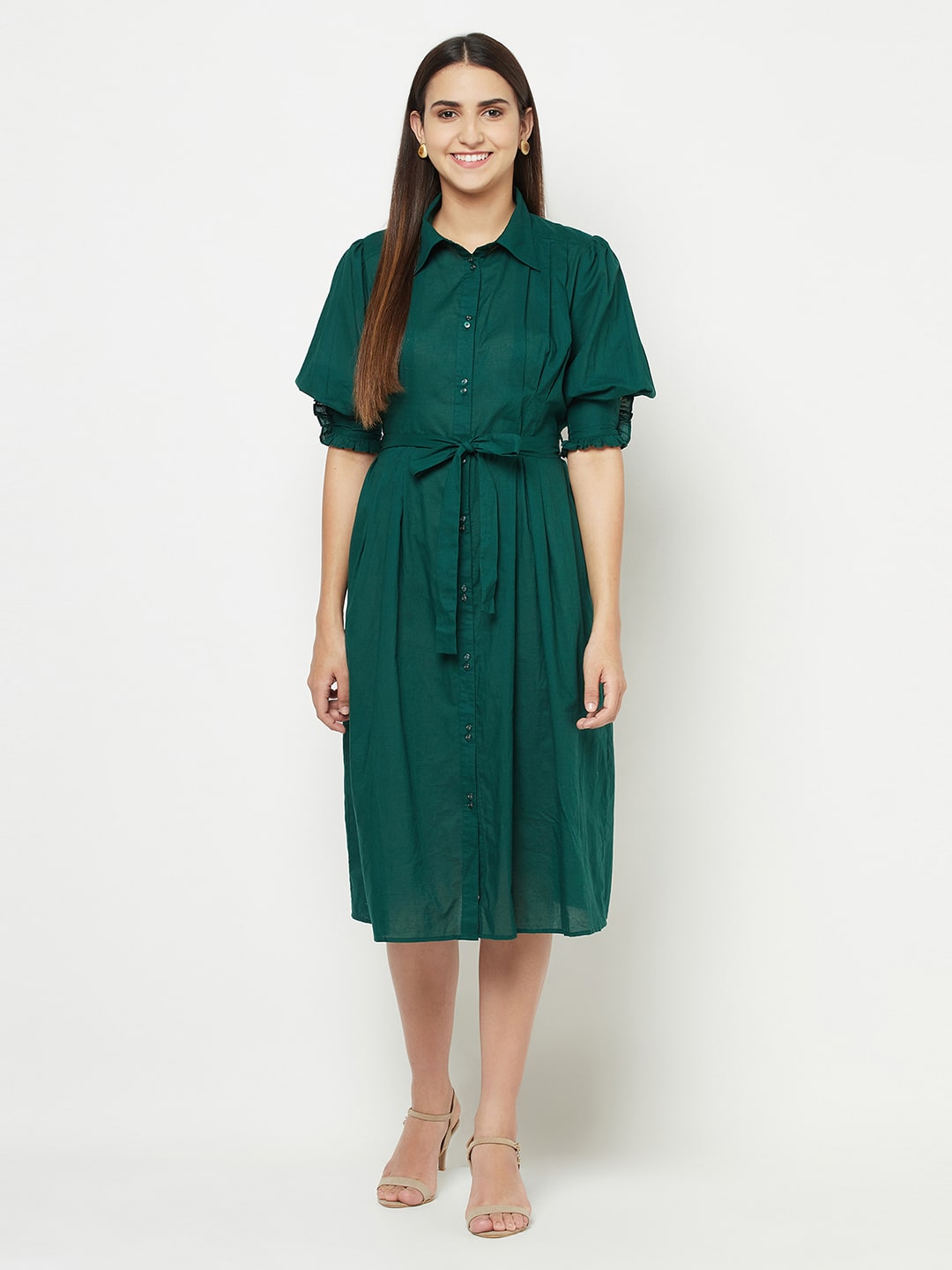 Inverted Pleated Green Dress