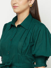 Inverted Pleated Green Dress