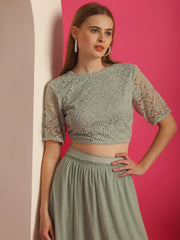 Green Lacy Top with Mesh Skirt Co-ord Set