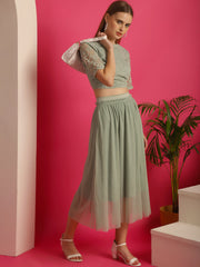 Green Lacy Top with Mesh Skirt Co-ord Set