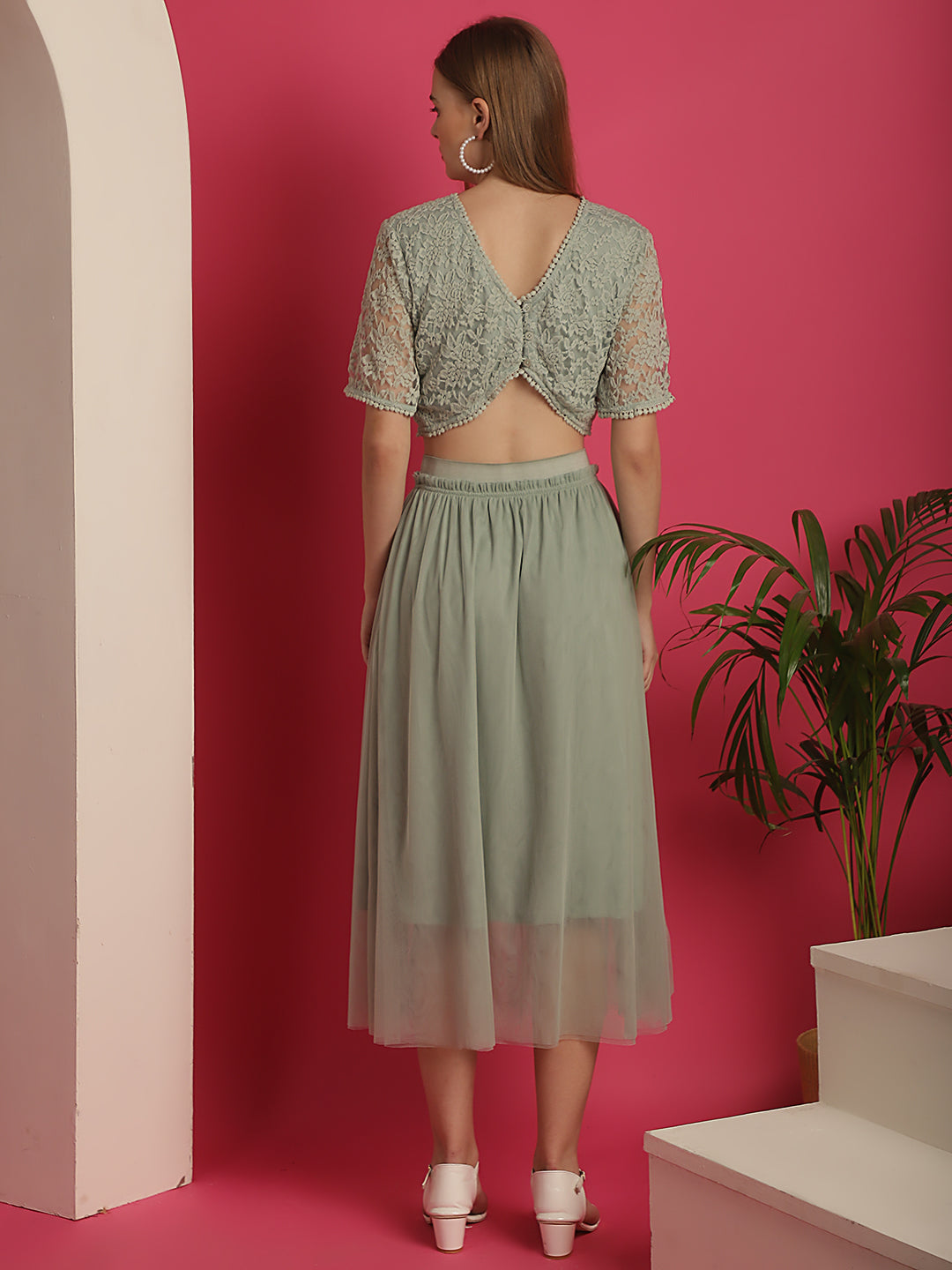 Green Lacy Top with Mesh Skirt Co-ord Set