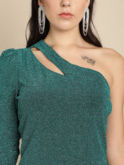 Green Lurex Cut-Out Party Dress