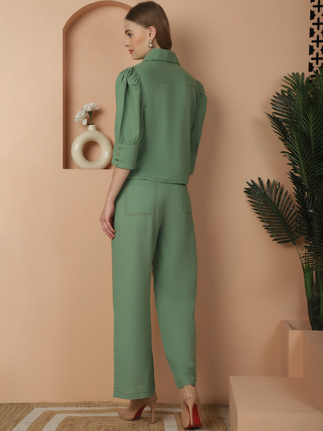 Green Shirt With Trouser Set
