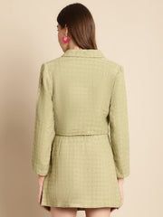 Green Short Blazer With Skirt Co-Ord Set