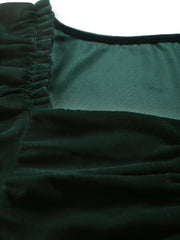Green Velvet Puffed Sleeve Top