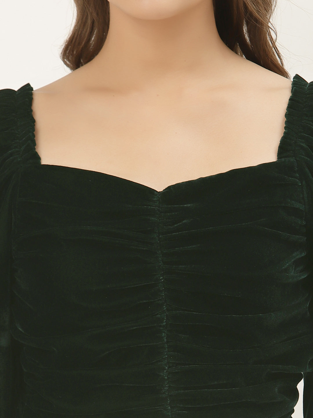 Green Velvet Puffed Sleeve Top