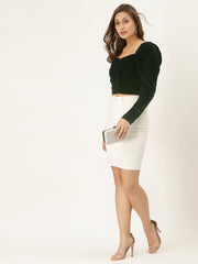 Green Velvet Puffed Sleeve Top