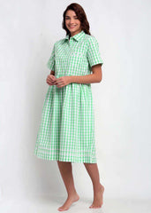 Green and White Checks Night Dress