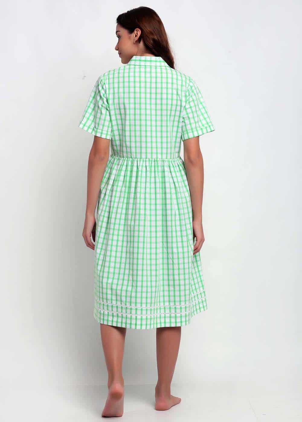 Green and White Checks Night Dress