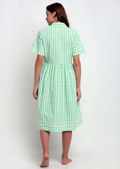 Green and White Checks Night Dress