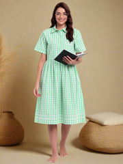 Green and White Checks Night Dress