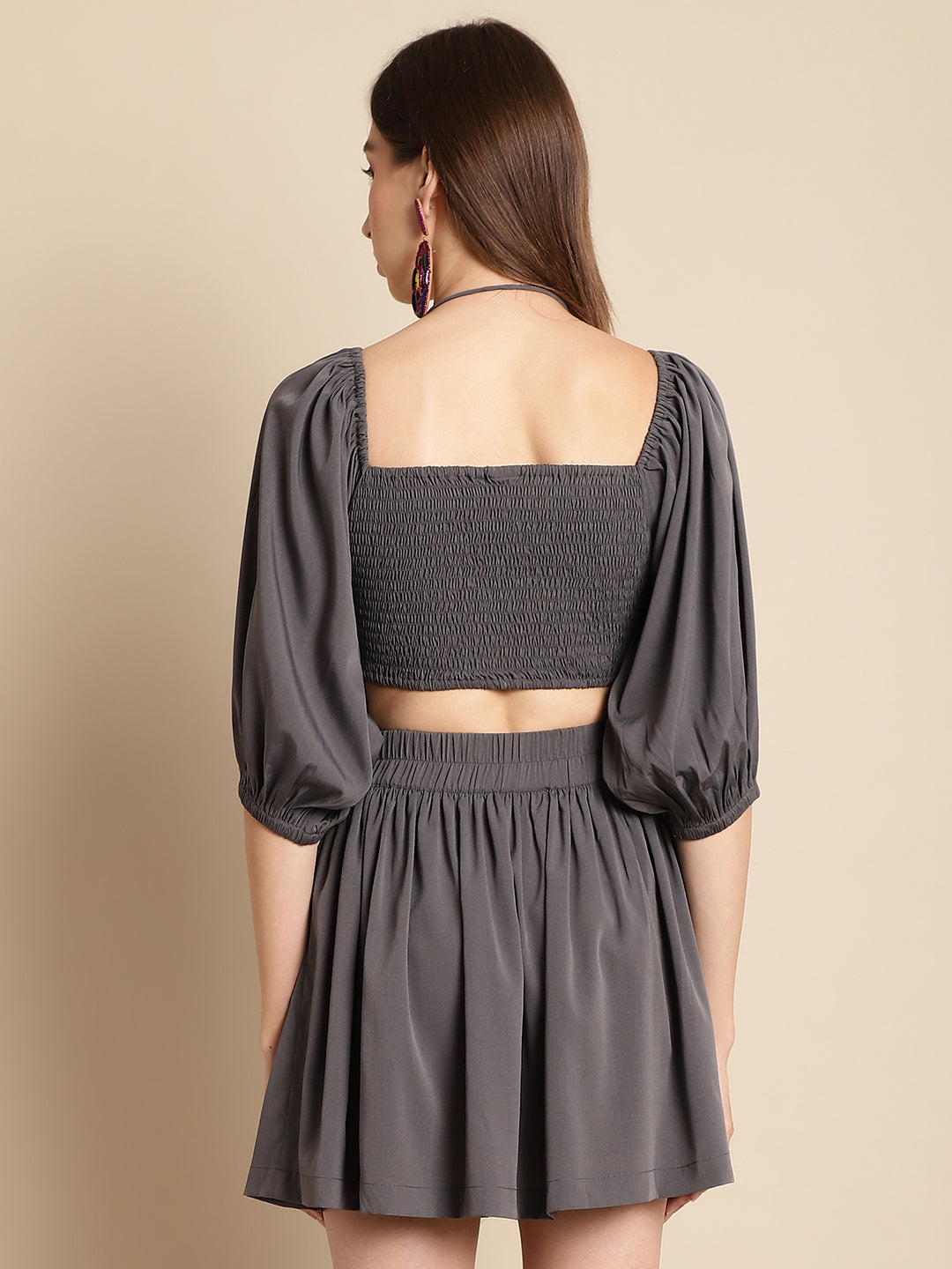 Grey Mini Skirt With Top Co-Ord Set
