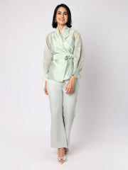 Greyish Green Organza Shaket Co-ord Set