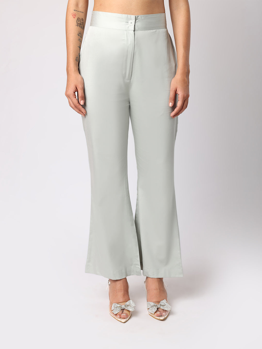 Greyish Green Organza Shaket Co-ord Set