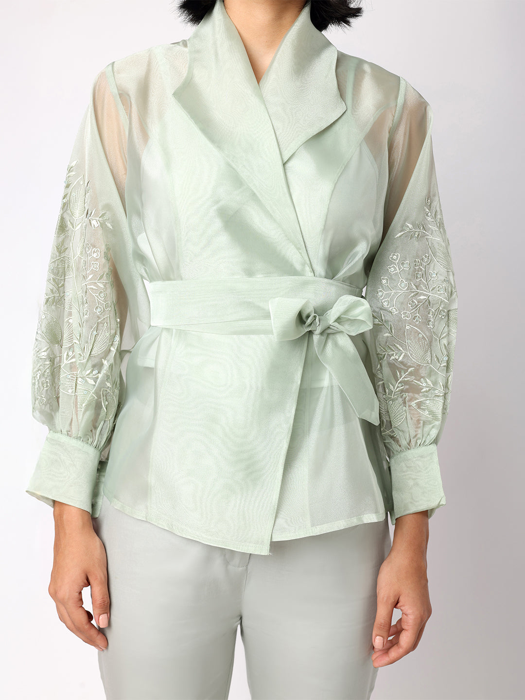 Greyish Green Organza Shaket Co-ord Set