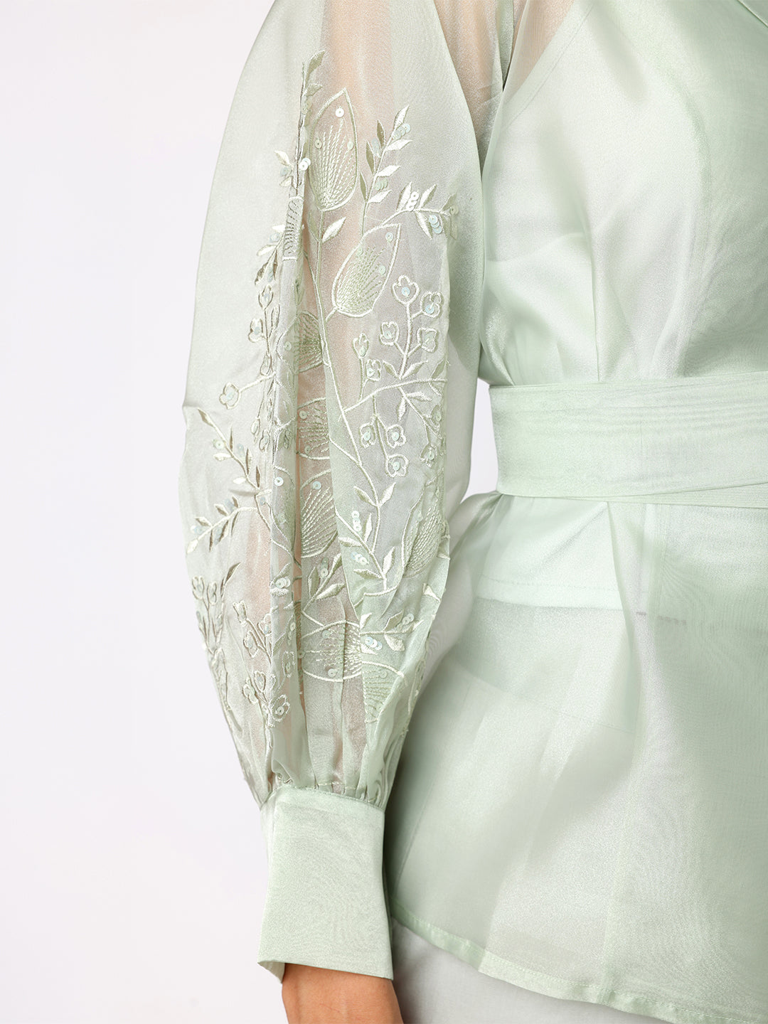 Greyish Green Organza Shaket Co-ord Set