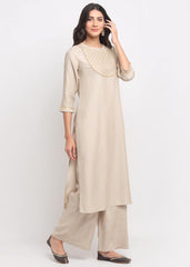 Grid Embroidered Yoke Kurti