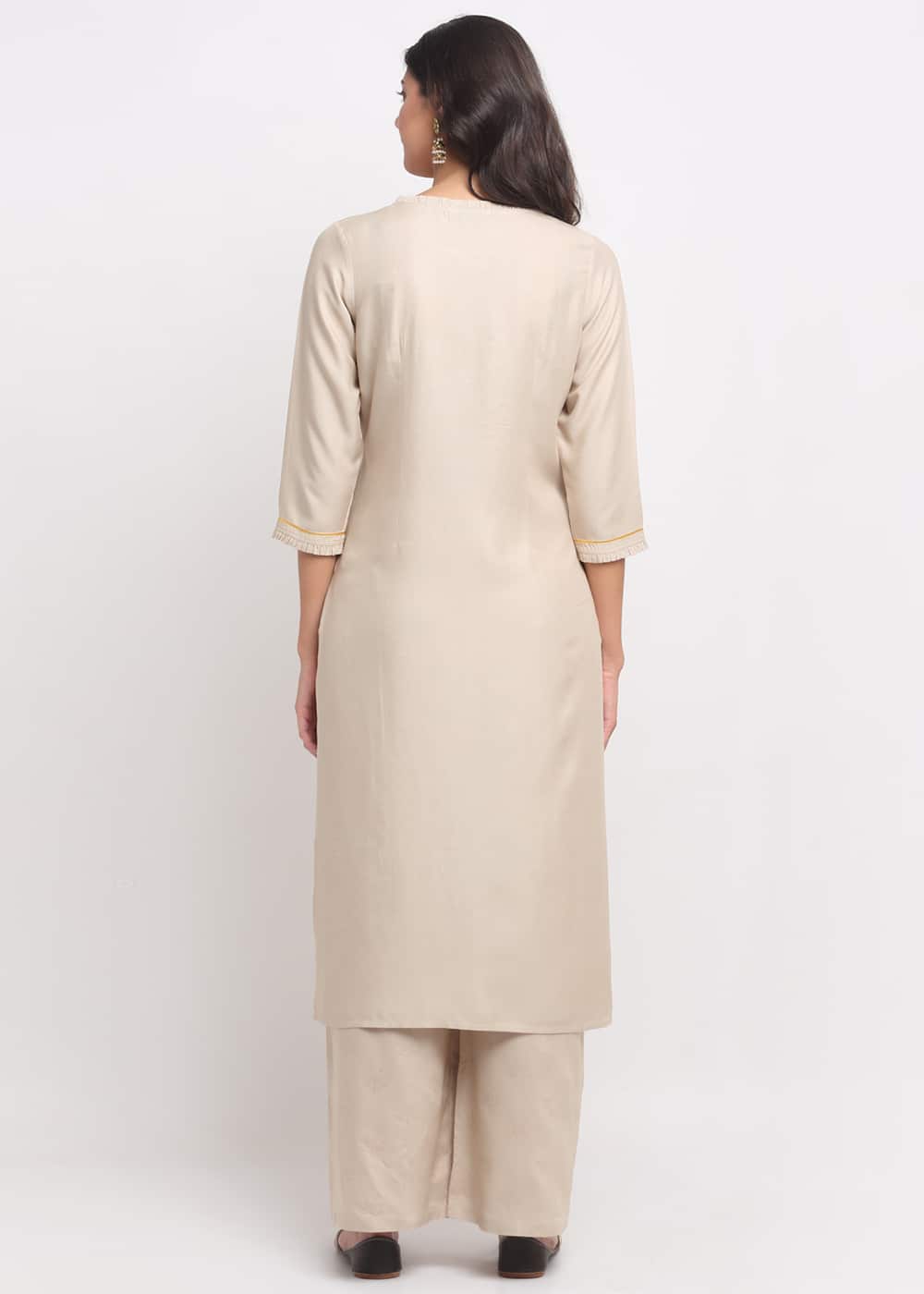 Grid Embroidered Yoke Kurti