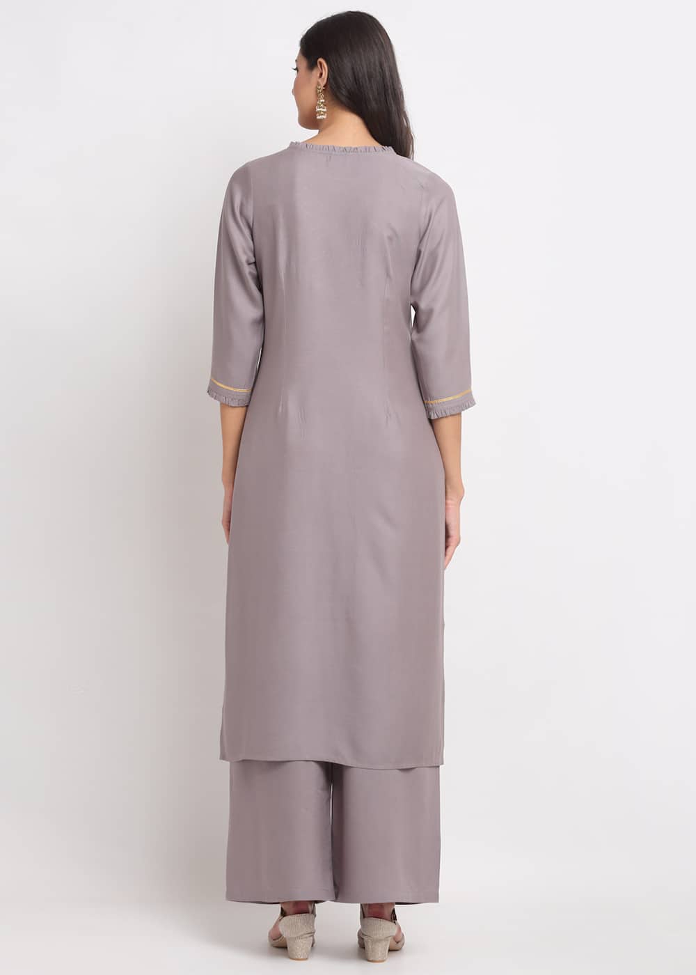 Grid Embroidered Yoke Kurti