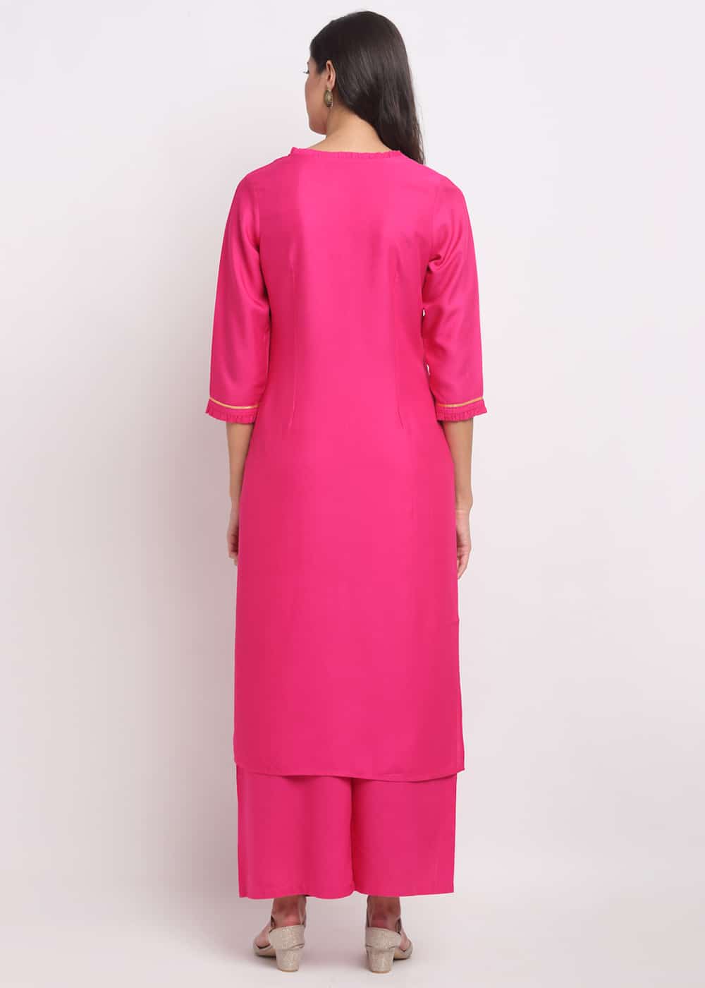 Grid Embroidered Yoke Kurti