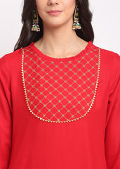 Grid Embroidered Yoke Kurti